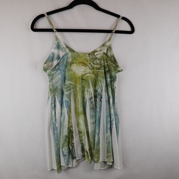 Mudd Vintage Babydoll Tank Top Medium Green Y2K Floral Fairy Flowy 90s Butterfly - Picture 4 of 10